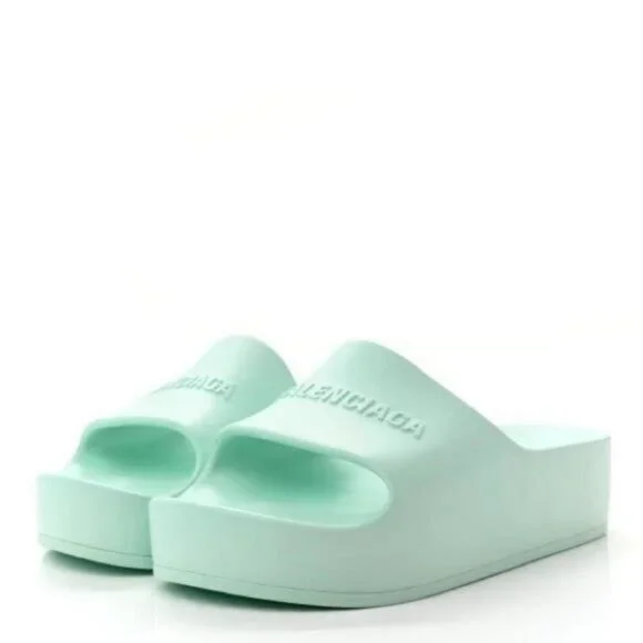 100% - New Authentic BALENCIAGA  Rubber Womens Chunky Slide Sandals 36 Green Aq… - Picture 4 of 10